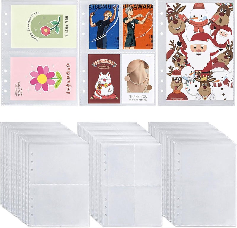 acDesign 60 Sheets A5 Binder Pockets, 3 Size One-Sided Card Binder Sleeves for 6 Ring Binde(4 Pocket 2 Pocket 1 Pocket) - Image 1